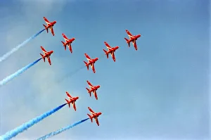 00384 Prints: The RAFs Red Arrows display team perform in their BAE Hawk aircraft