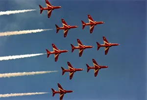 00384 Prints: The RAFs Red Arrows display team perform in their BAE Hawk aircraft