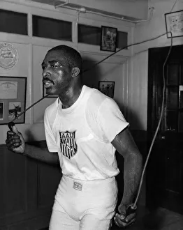 Randy Sandy doing his work out. May 1959 P011473 Randy Sandy. Boxer
