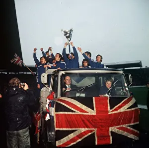 Rangers players parade around Ibrox Park on lorry with the European Cup Winners Cup