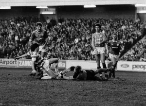 Rangers versus Hamilton Accies January 1987 Rangers goalkeeper Chris Woods saves