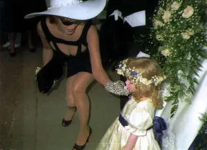 Raquel Welch Actress at Sons wedding putting Dummy into Bridesmaids mouth