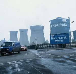 Air Pollution Prints: Ravenscraig steel works February 1990 Van and car leaving gates