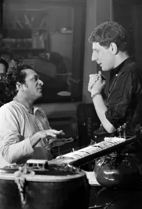 Ravi Shankar in discussions with Producer Jonathan Miller in the BBC sound studio