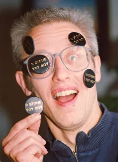 Ray Laidlaw, drummer of Lindisfarne promoting badges for Operation Lifeforce