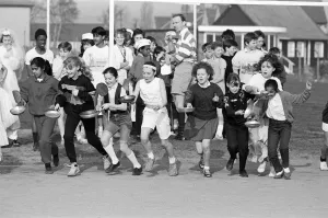 Ready to race... Moorend High School pupils had to wait until their timetables could