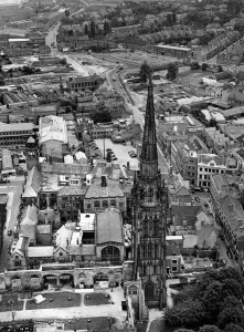Cathedral Prints: Rebuilding Coventry, Aerial view of the City Centre looking South from the Cathedral