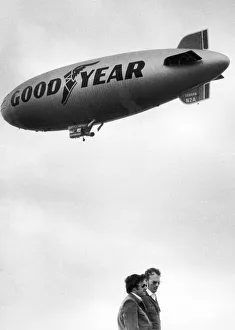 The rebuilt Goodyear Airship Europa which crashed in April 1972 seen here in the skies