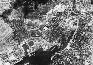 Reconnaissance photograph of Kiel harbour taken by a Supermarine Spitfire of