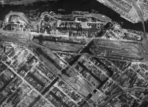 Reconnaissance photograph taken by 541 PRU Squadron over Hamburg