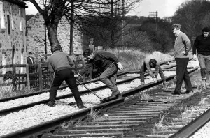 Rural Scene Prints: A recovery gang from Worksop, on 6th April 1972 taking up the stretch of line outside