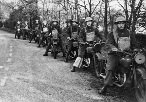 Motorcycles Prints: Recruits for the Military Police in training in the South of England during the Second
