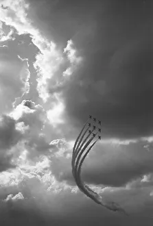 Aerobatics Prints: The Red Arrows in Diamond Nine formation seen here performing at RAF Scampton
