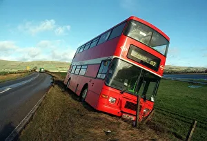 A red number 87 bus which was blown off the road at Kirkintilloch en route to Glasgow