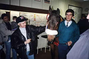 Red Rum Racehorse and his stablelad making a personal appearence at The Surrey Racing