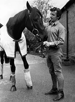 Mill Reef with the stable lad John Hallum walking round the stables at Kingsclere today