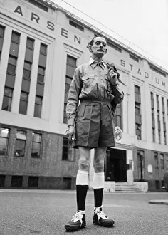 Referees Prints: Referee from Finsbury Park stands outside Arsenal Football Ground. 6th March 1968