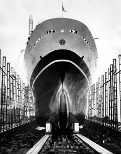 Ships Prints: The refrigerated cargo ship Manora in dry dock prior to launch at Swan Hunter