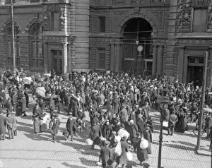 Refugees Prints: Refugees from the advancing Germans gather outside the Central Railway Station in Antwerp