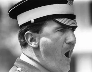 A Regimental Sergeant Major of the 1st Battalion Coldstream Guards barking out orders