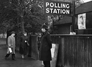 Polling Station Prints: To register their votes - Early arrivals at the polling booth in Pickering-Road, Hull