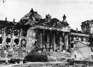 Ruins Prints: The Reichstag after the battle of Berlin. Russia took Berlin on 2nd May 1945