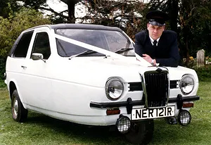 Automobile Prints: Reliant Robin Wedding car and owner chauffeur Martyn Secrett