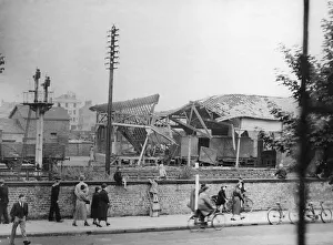 The remains of an ammunition truck struck by a bomb in the goods yard of Bridlington