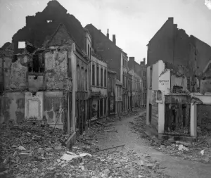 The remains of the Belgium town of Termonde after the German Army fired the town during