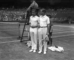 Rene Lacoste and H W Austin pose for the camera before their centre court match