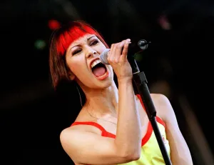 Republica singer Saffron July 1997 singing at T in the Park Festival in Kinross