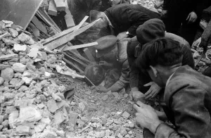 Rescue of Mrs Elsie Smith from remains of her home, 2 Whitta Road, E12