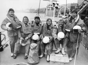 Lifeboat Prints: The rescuers of the Teesmouth lifeboat (left to right) Peter Race, Bob Easton