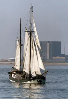Barge Prints: The restored twin mast Dutch sailing barge The Albatros seen here leaving the River Tees