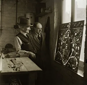 Craftsman Prints: Restoring the blitzed stained glass window of Canterbury Cathedral is Mr Caldwell aged 92