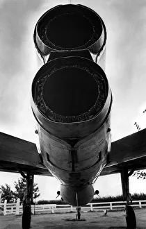 A retired RAF English Electric Lightning jet fighter aircraft on display outside RAF