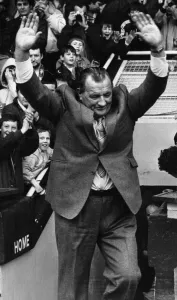 Applause Prints: Retiring Liverpool manager Bob Paisley acknowledges the applause of the fans at Anfield