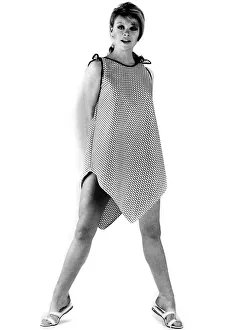 Reveille Fashion 1967: Woman wearing sleeveless honeycomb patterned dress