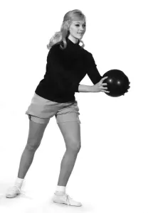 Ten Pin Bowling Prints: Reveille Fashions 1964: Jo Waring wearing a bowling suit of shorts and jumper