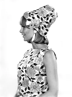 00048 Prints: Reveille Fashions 1966: Marilyn Rickard modelling matching summer dress and hat