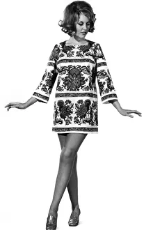 Reveille Fashions: Delia Freeman modelling mini dress. April 1969 P008468