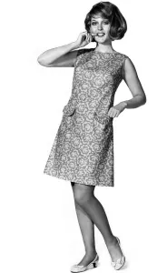 00043 Prints: Reveille Fashions. Delia Freeman modelling summerr dress. June 1969 P008473