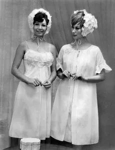 Night Dress Prints: Reveille Fashions. Mannequins seen here modeling the latest in night attire