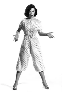 Surprise Prints: Reveille Fashions: Pauline Shepherd modelling the latest in pyjamas. January 1961 P006866