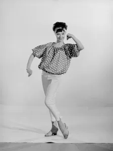 Reveille Model Meriel Weston modelling a spotted blouse May 1961