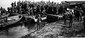 Regiment Prints: Rhine crossing of Us third army barge discharging german prisoners after crossing