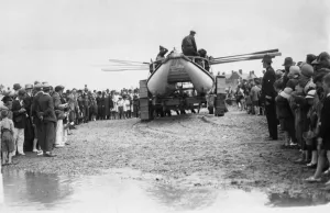 1928 Prints: The Rhyl Lifeboat Caroline Richardson being launched in the presence of thousands of