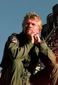 Richard Branson on top of his Balloon capsule December 1997 with a small weather test