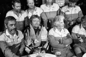Richard Branson and other members of the crew from The Virgin Atlantic Challenger which