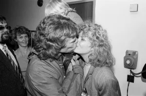 Kiss Prints: Richard Branson pictured kissing with his girlfriend Joan Templeman as they are re-united